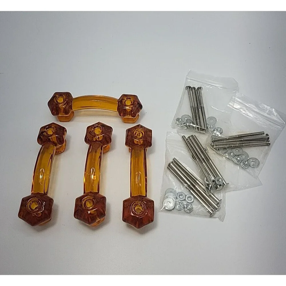 4 Amber Depression Era Style Glass Drawer Pulls Handles Furniture Hardware
